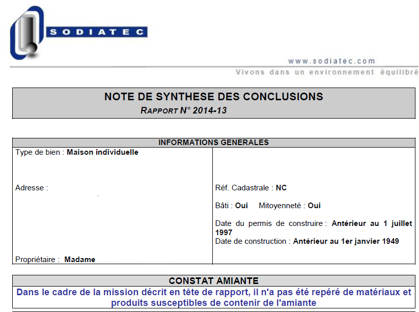 rapport état d'amiante